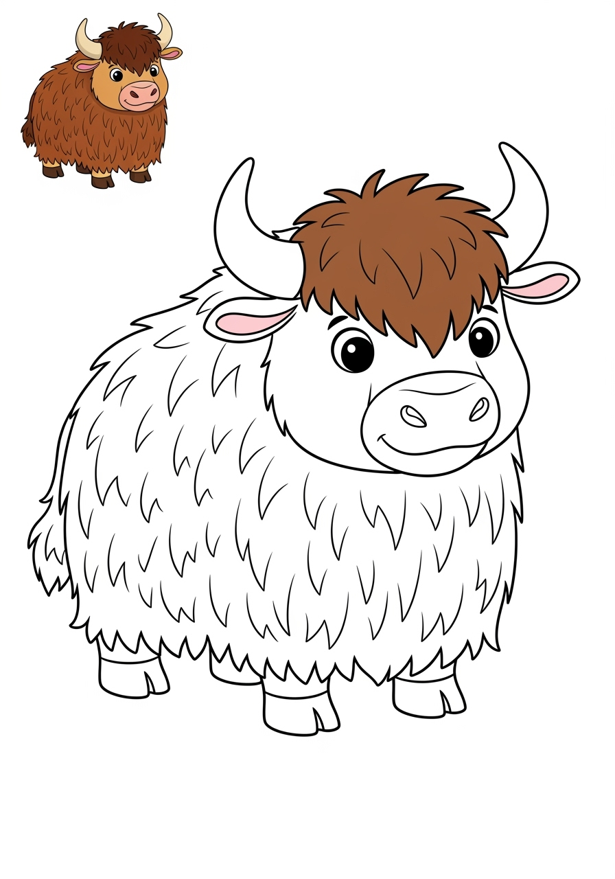 easy animals Säugetiere (Verschiedene) yak kids coloring page 1
