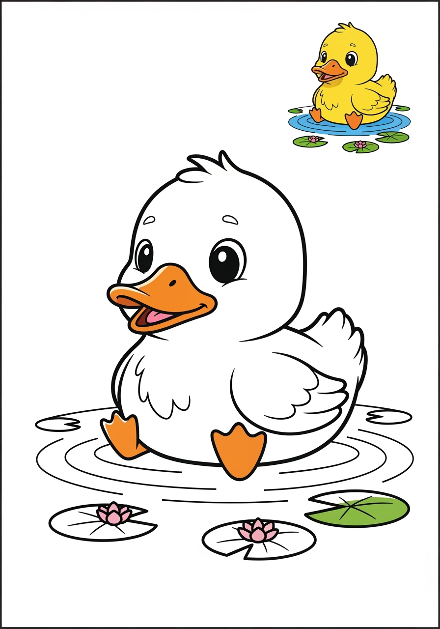 easy animals Birds duck kids coloring page 0