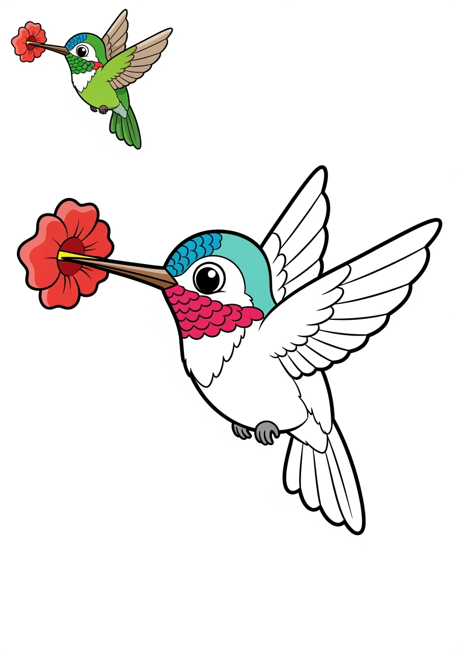 easy animals Birds hummingbird kids coloring page 0