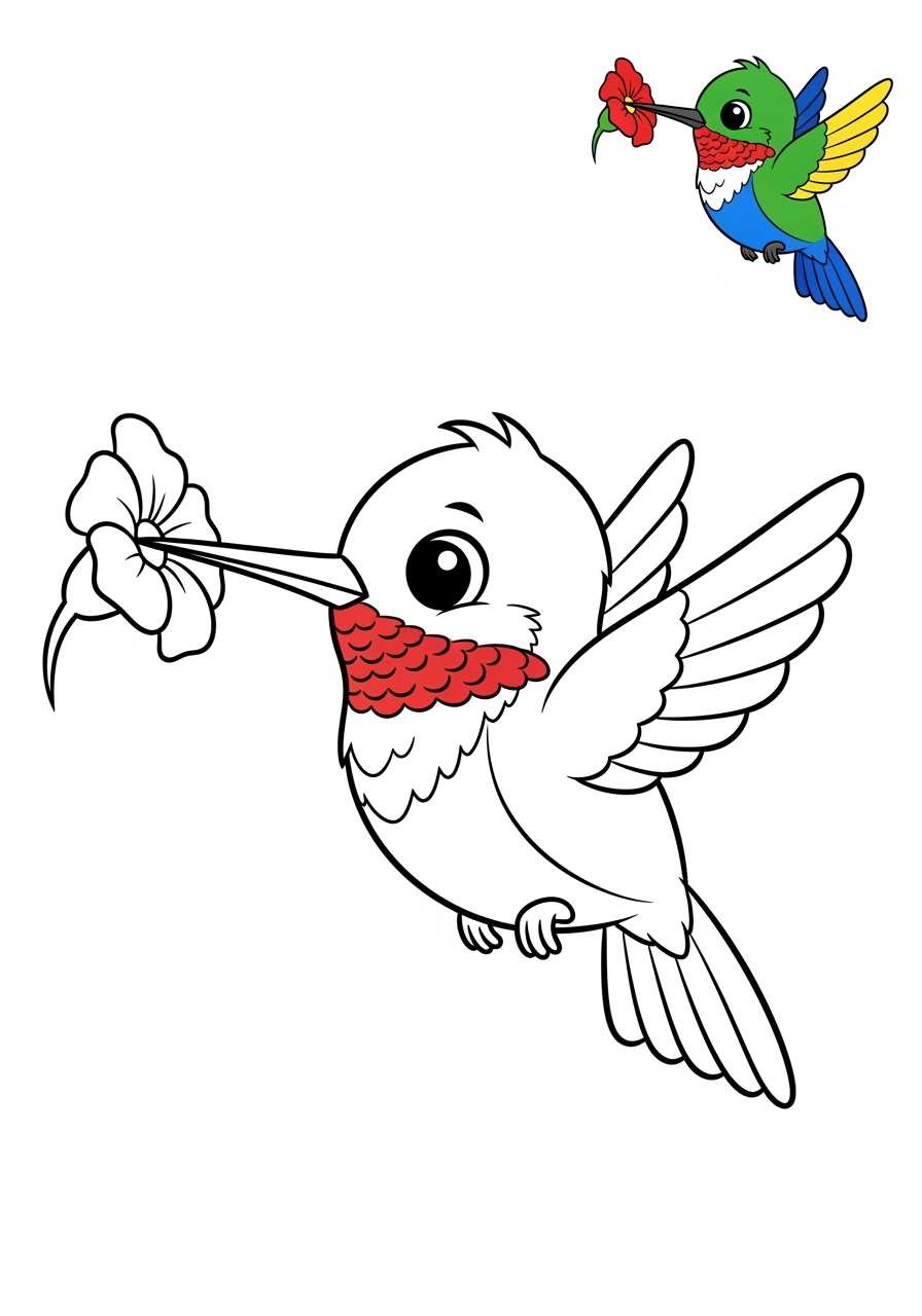 easy animals Birds hummingbird kids coloring page 1
