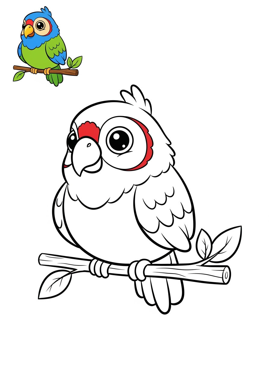 easy animals Birds parrot kids coloring page 0