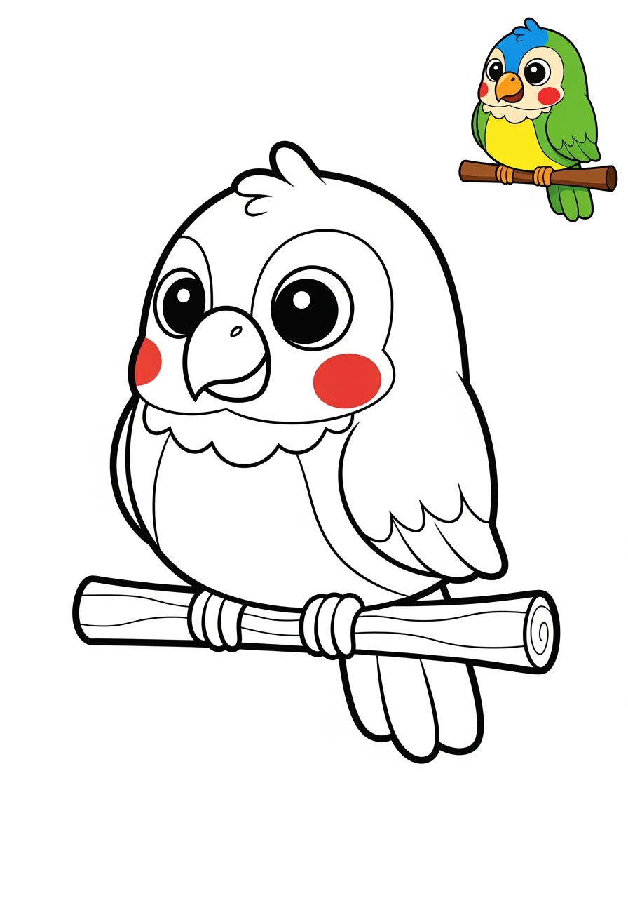 easy animals Birds parrot kids coloring page 1