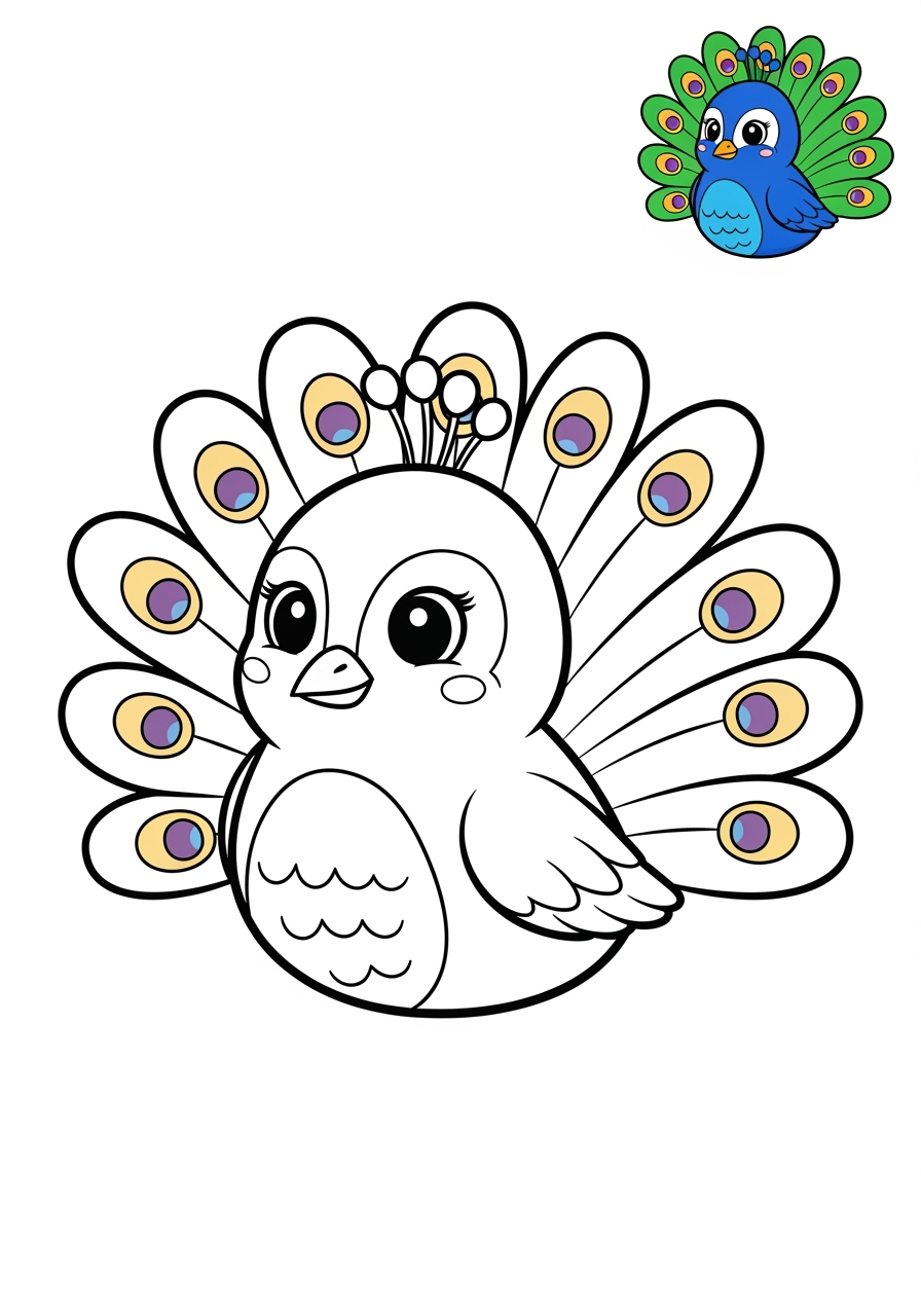 easy animals Birds peacock kids coloring page 0
