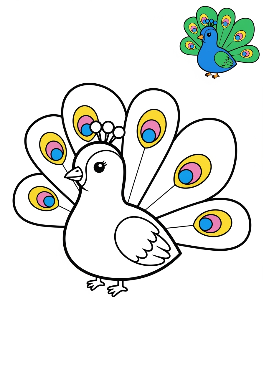 easy animals Birds peacock kids coloring page 1