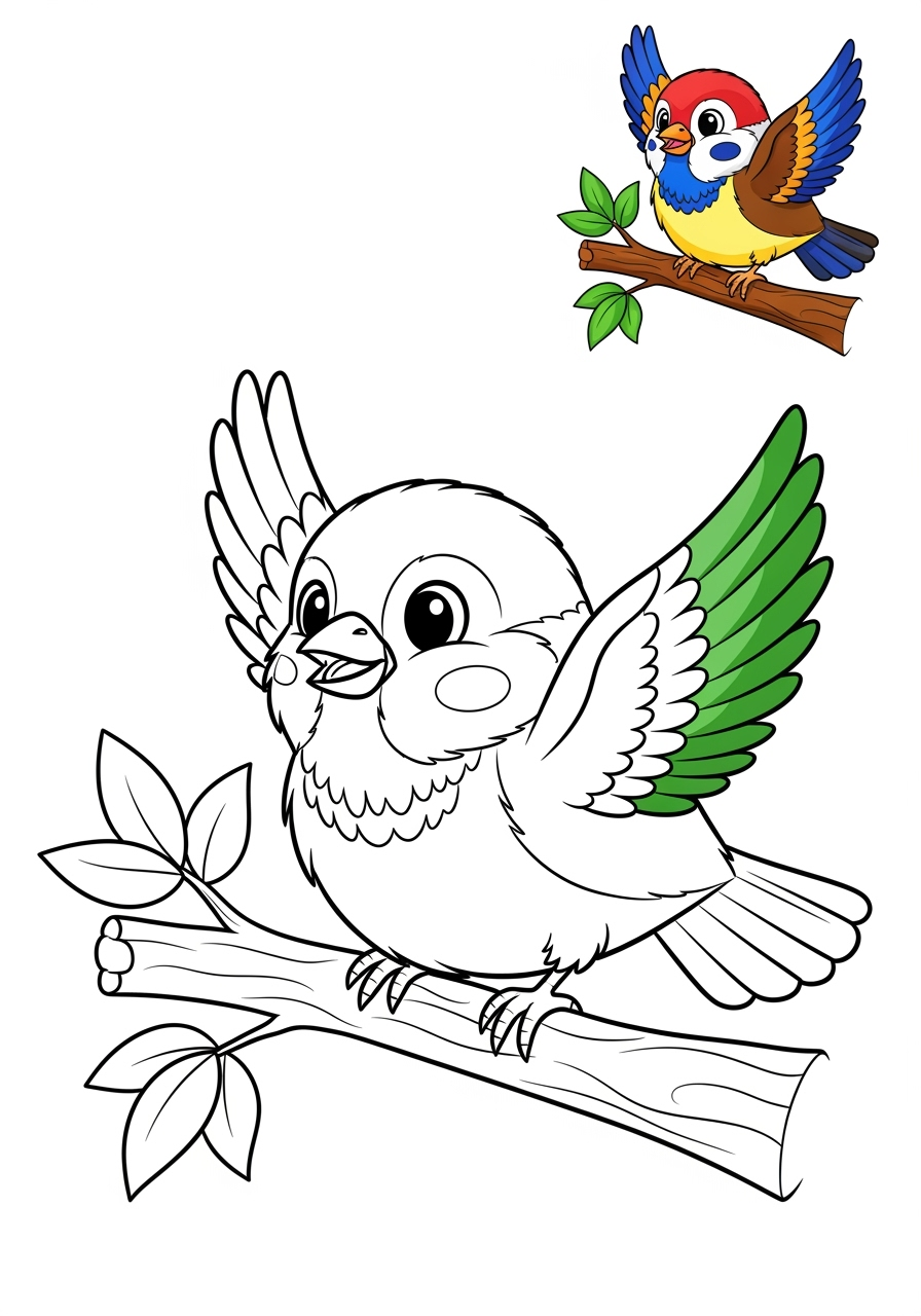 easy animals Birds sparrow kids coloring page 0