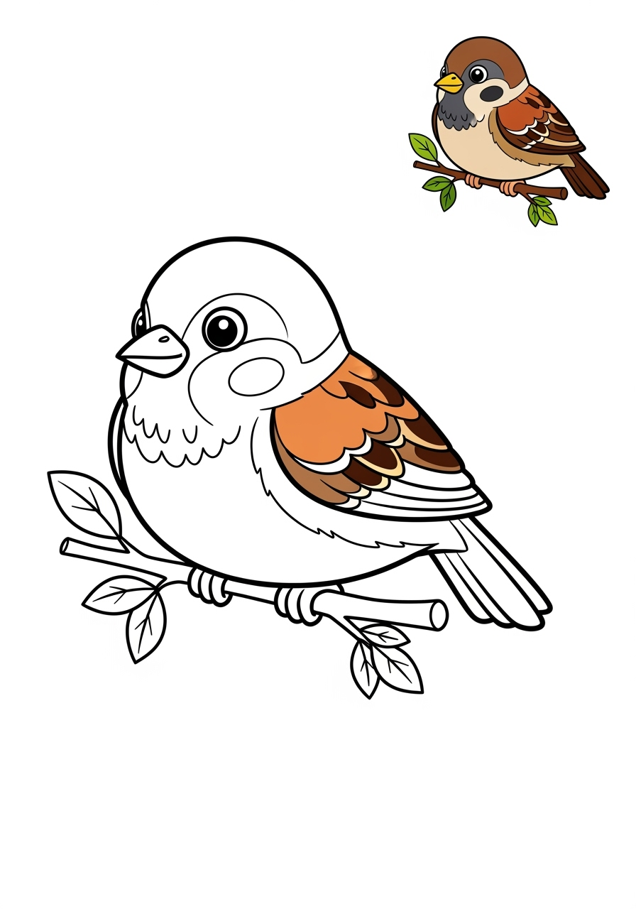 easy animals Birds sparrow kids coloring page 1