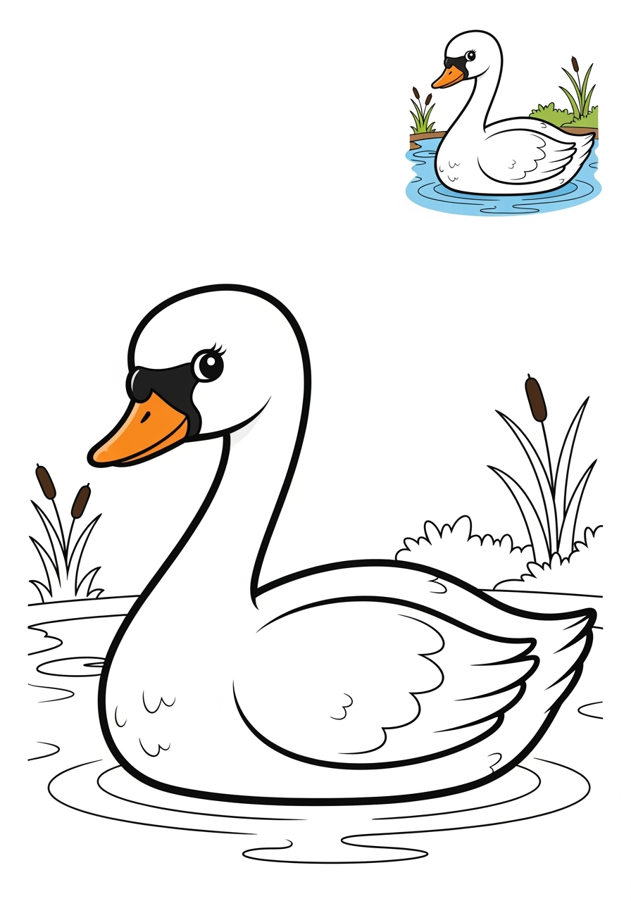 easy animals Birds swan kids coloring page 0