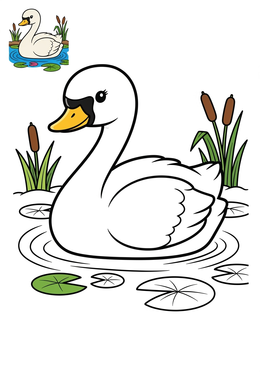 easy animals Birds swan kids coloring page 1