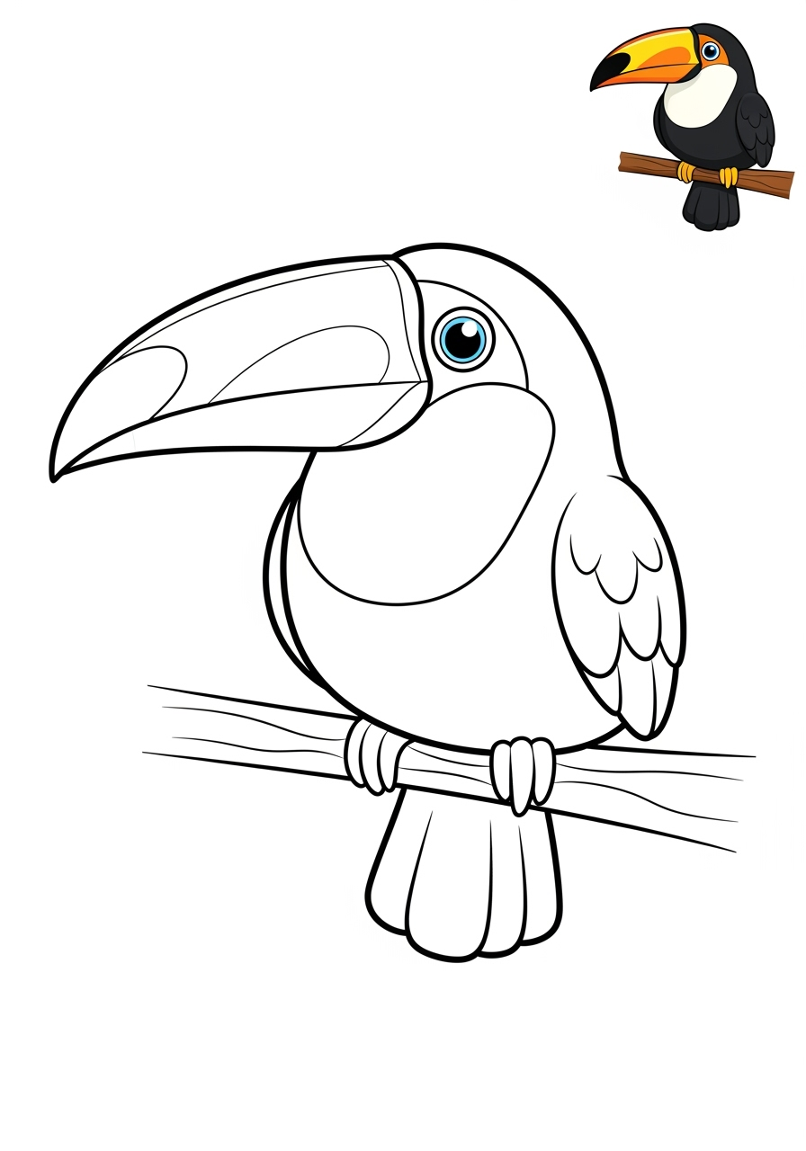 easy animals Birds toucan kids coloring page 1