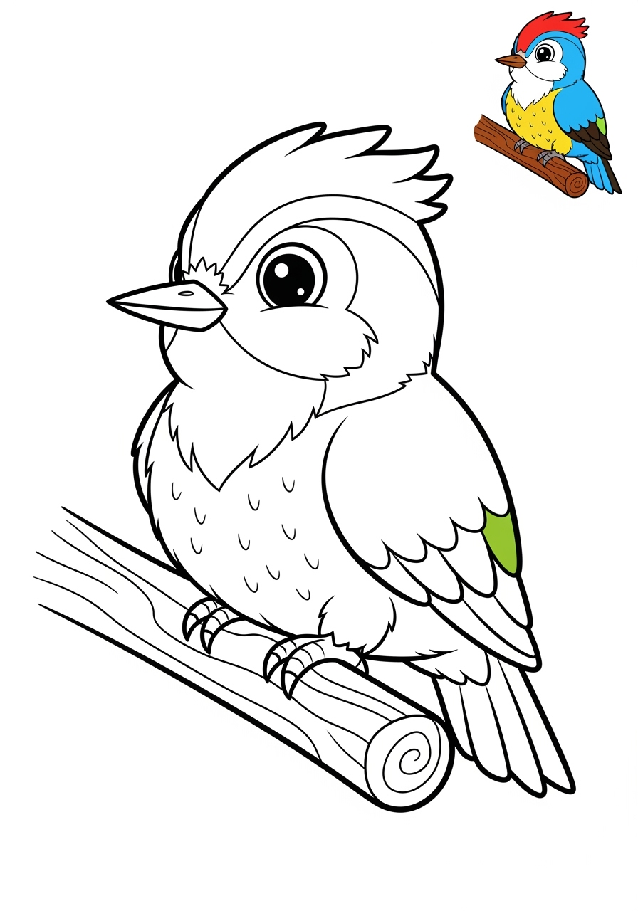 easy animals Birds woodpecker kids coloring page 0
