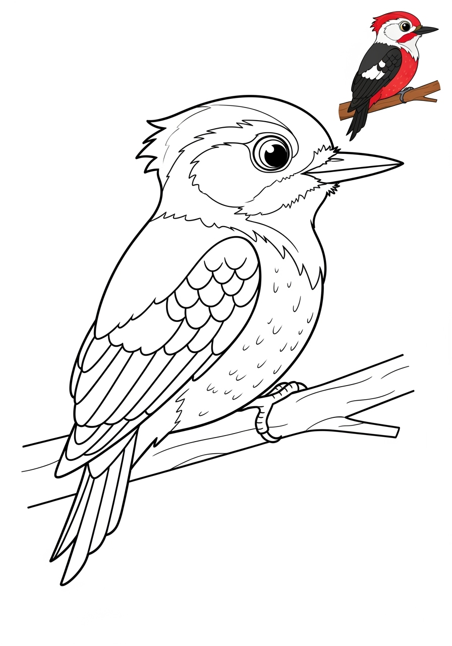 easy animals Birds woodpecker kids coloring page 1