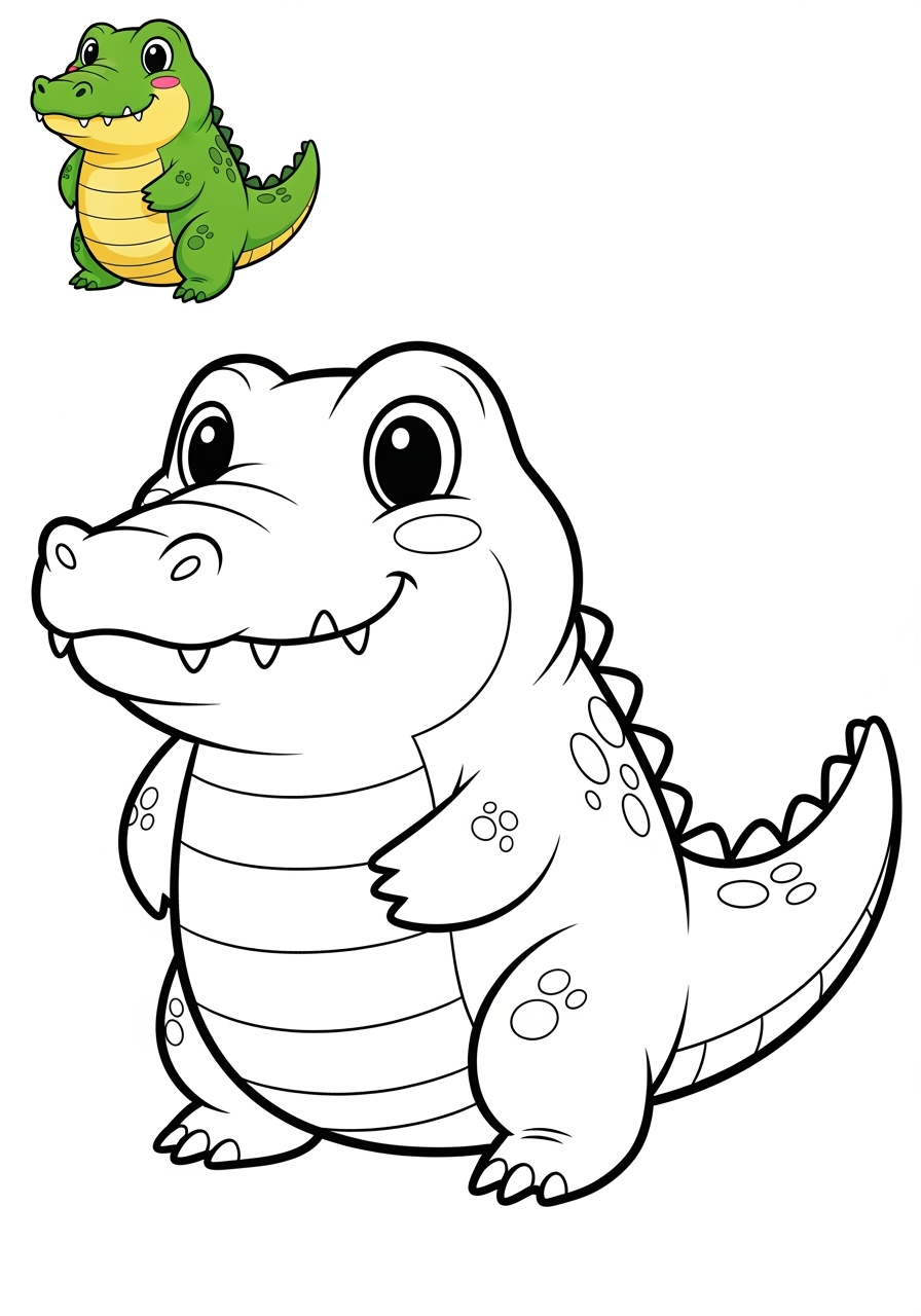 easy animals Reptiles & Amphibiens alligator kids coloring page 1