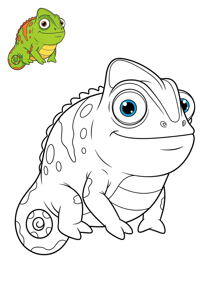 easy animals Reptiles & Amphibiens chameleon kids coloring page 1