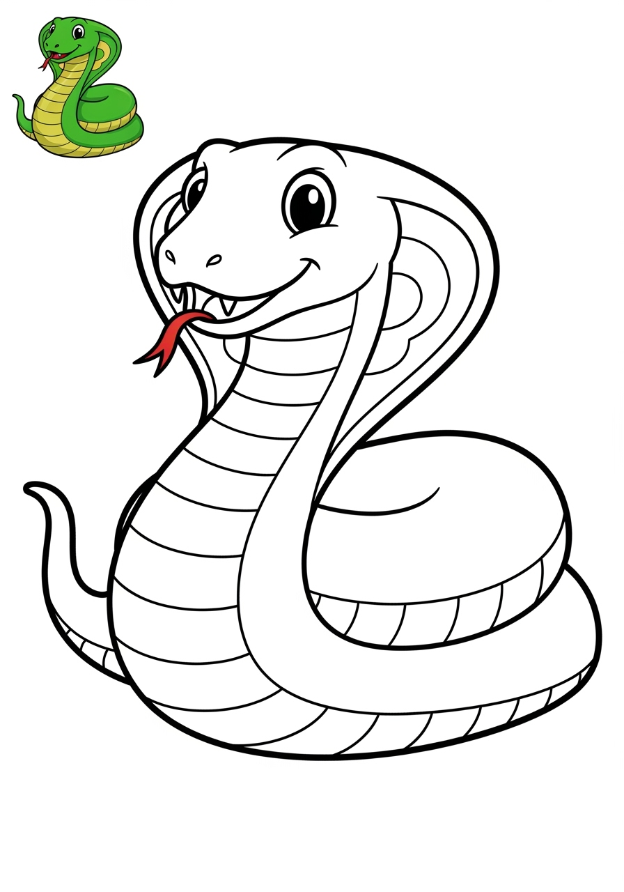 easy animals Reptiles & Amphibiens cobra kids coloring page 1