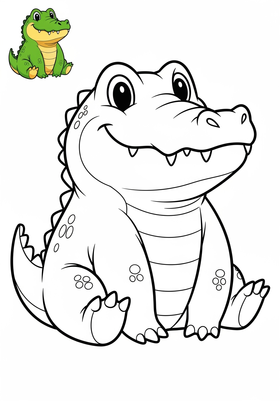 easy animals Reptiles & Amphibiens crocodile kids coloring page 0