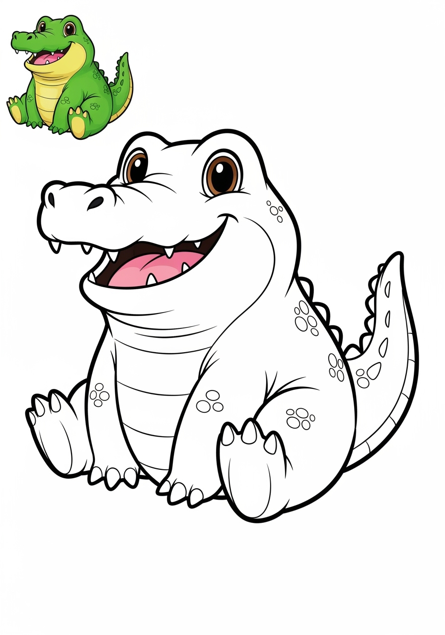 easy animals Reptiles & Amphibiens crocodile kids coloring page 1