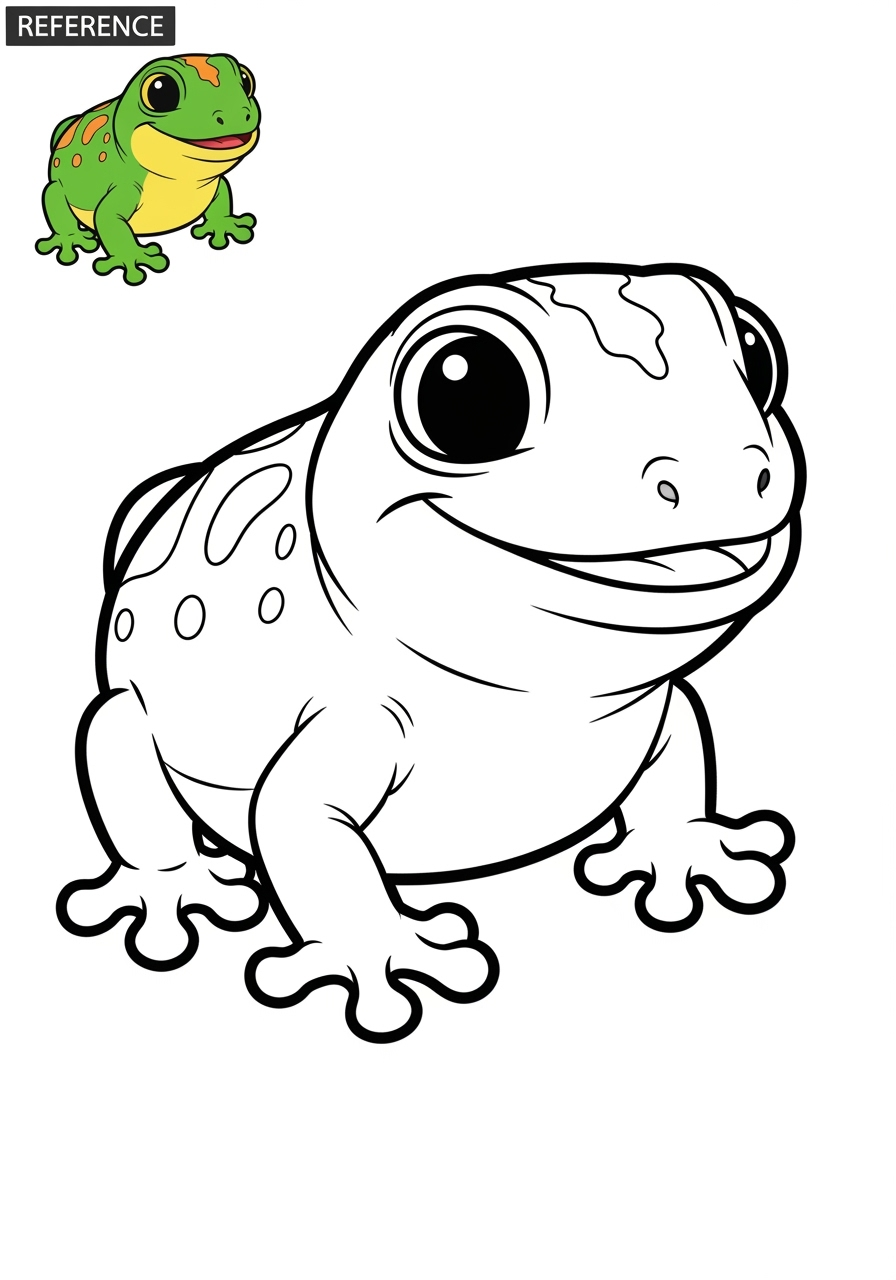 easy animals Reptiles & Amphibiens gecko kids coloring page 0