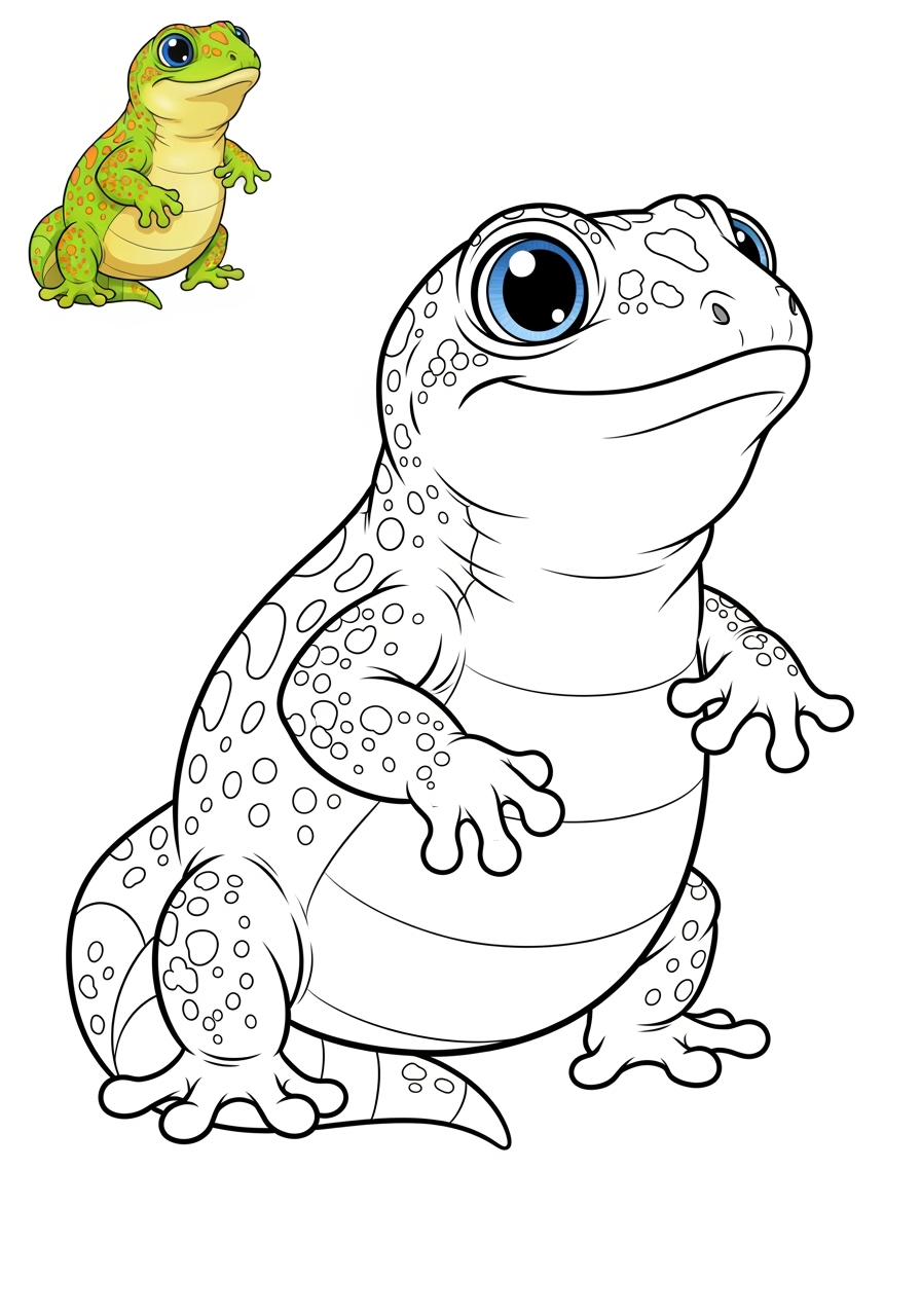 easy animals Reptiles & Amphibiens gecko kids coloring page 1