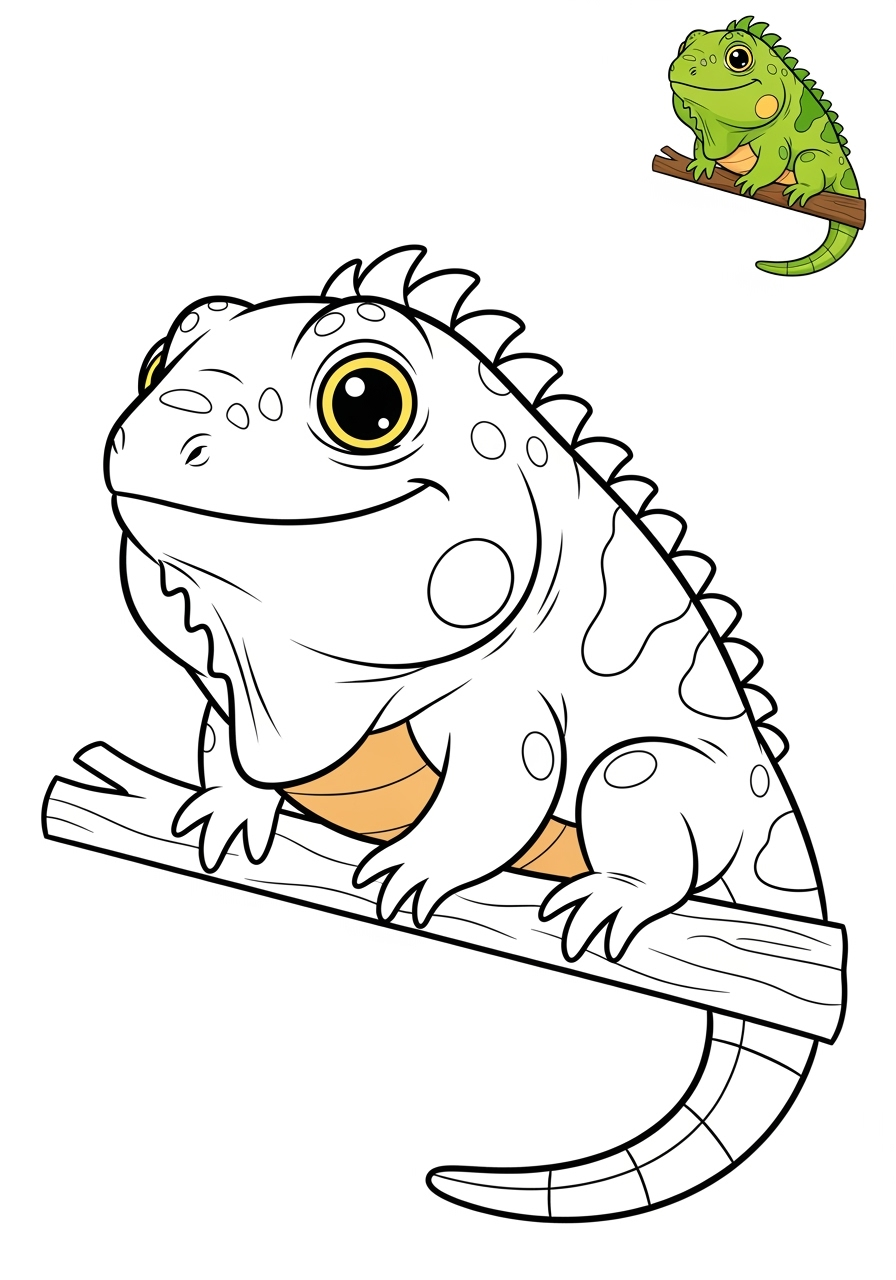 easy animals Reptiles & Amphibiens iguana kids coloring page 0