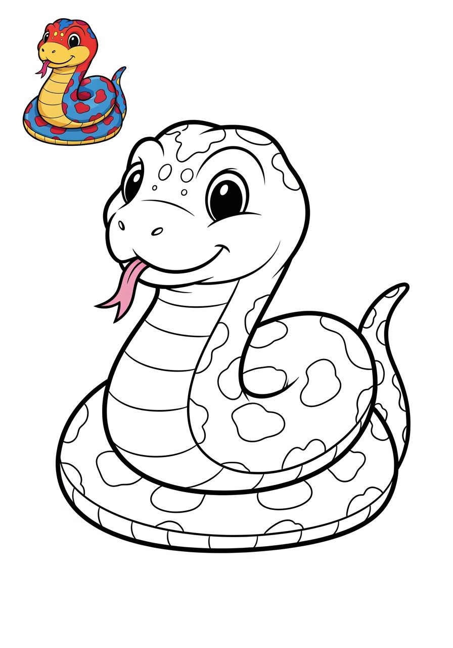 easy animals Reptiles & Amphibiens snake kids coloring page 1