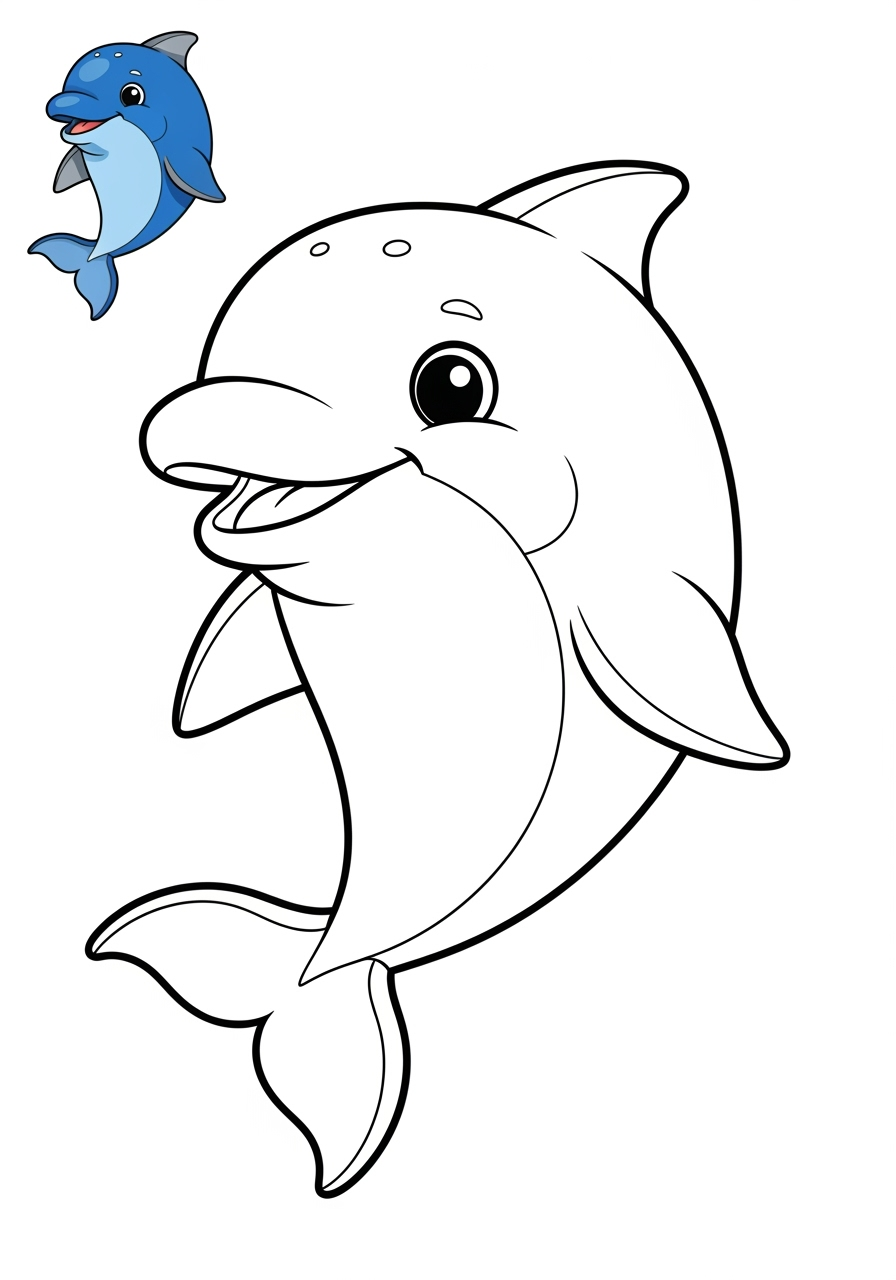 easy animals Marine Animals (Fish & Mammals) dolphin kids coloring page 0