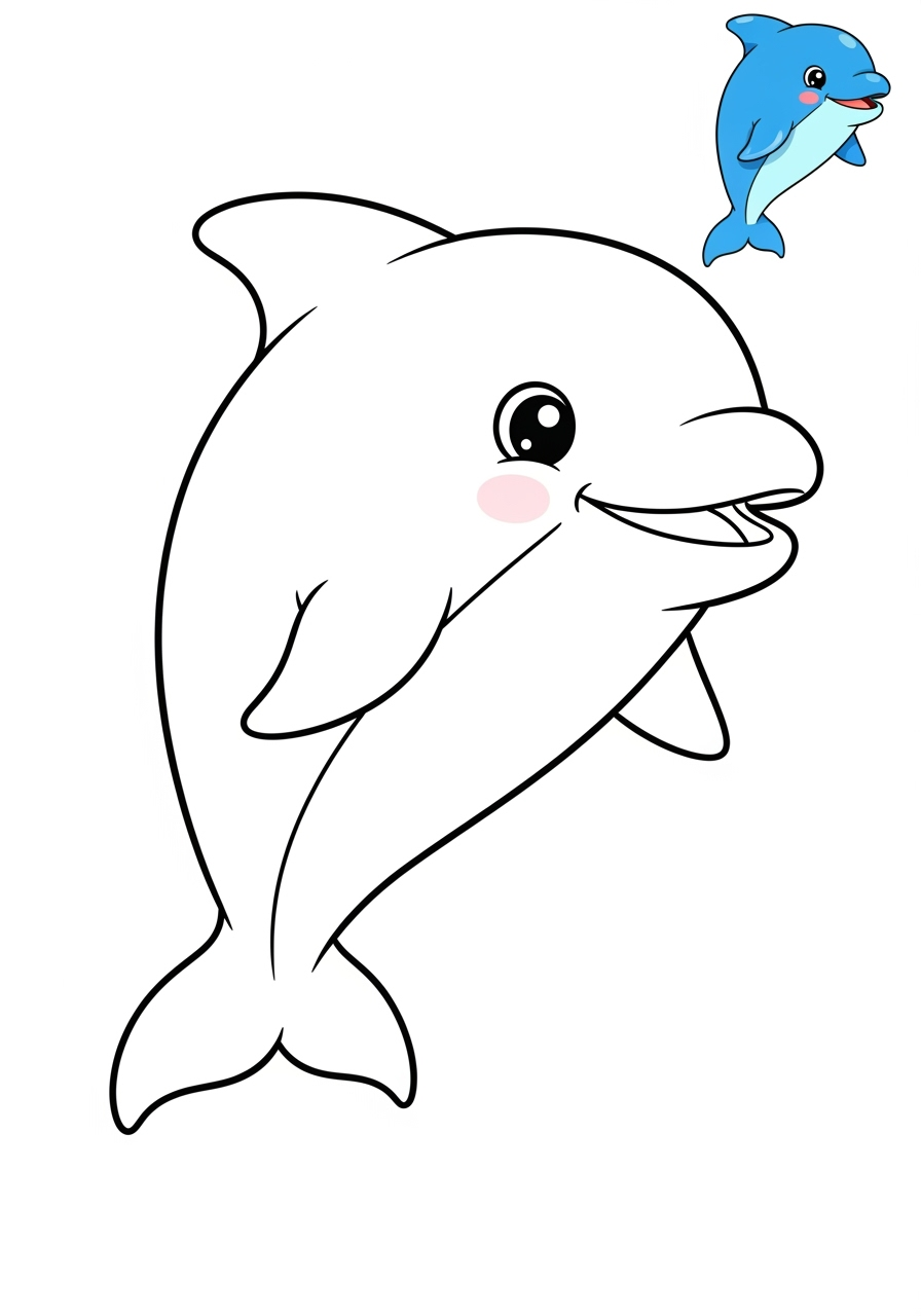 easy animals Marine Animals (Fish & Mammals) dolphin kids coloring page 1