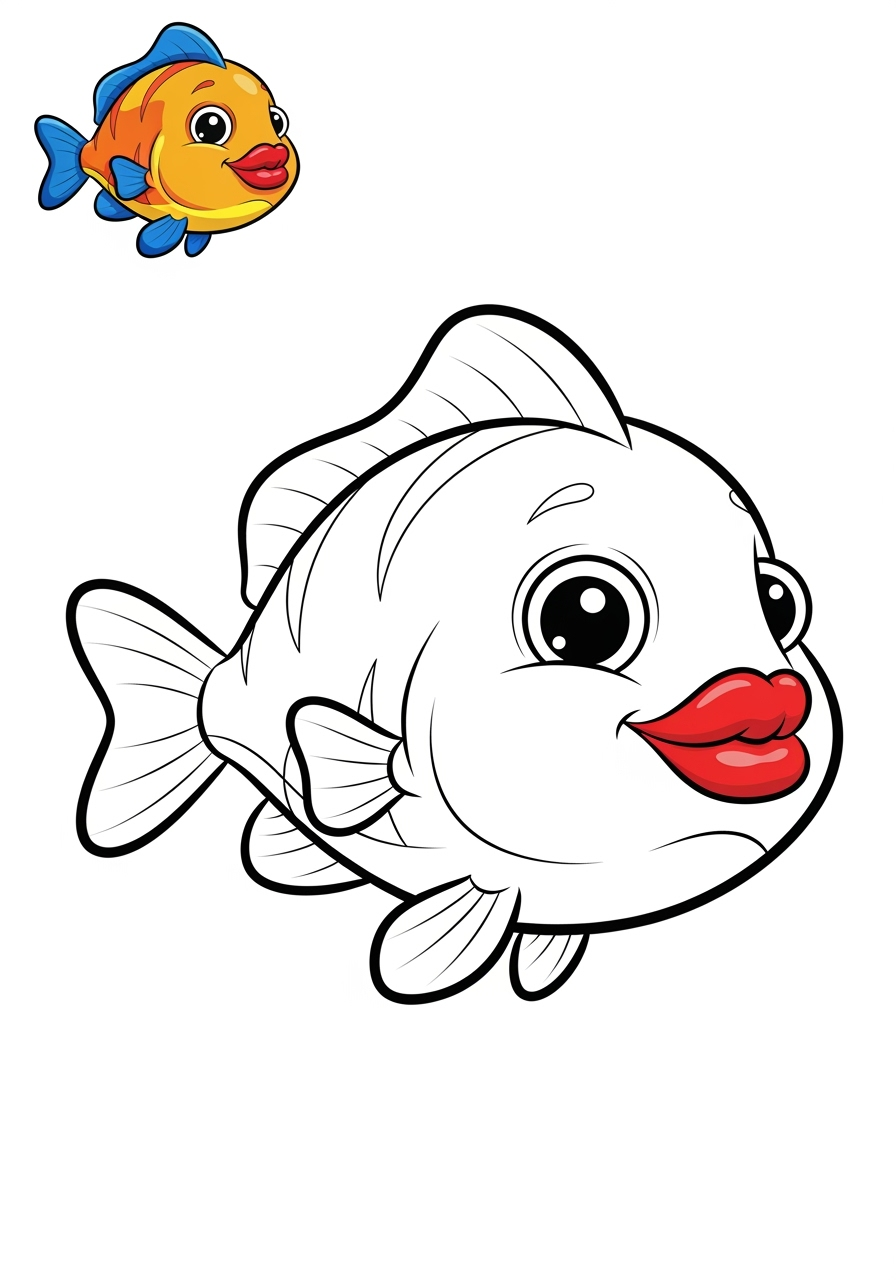 easy animals Marine Animals (Fish & Mammals) fish kids coloring page 1