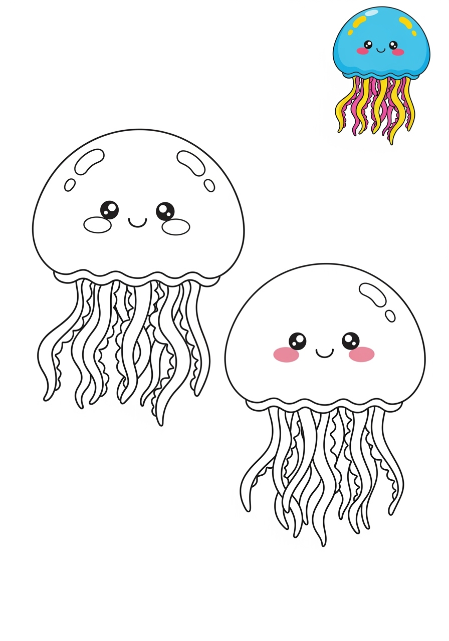 easy animals Marine Animals (Fish & Mammals) jellyfish kids coloring page 0