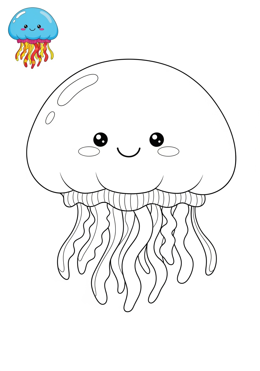 easy animals Marine Animals (Fish & Mammals) jellyfish kids coloring page 1