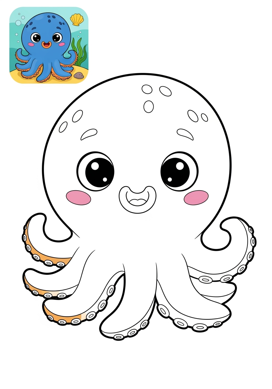 easy animals Marine Animals (Fish & Mammals) octopus kids coloring page 0