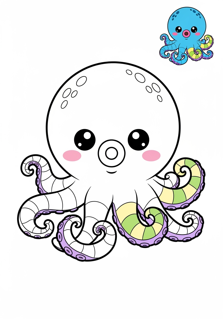 easy animals Marine Animals (Fish & Mammals) octopus kids coloring page 1