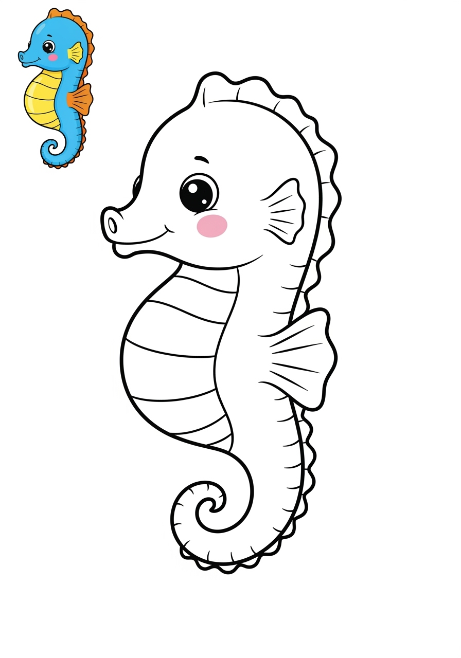 easy animals Marine Animals (Fish & Mammals) seahorse kids coloring page 0