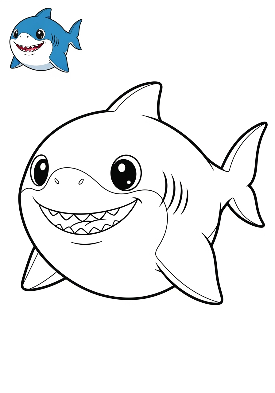 easy animals Marine Animals (Fish & Mammals) shark kids coloring page 0