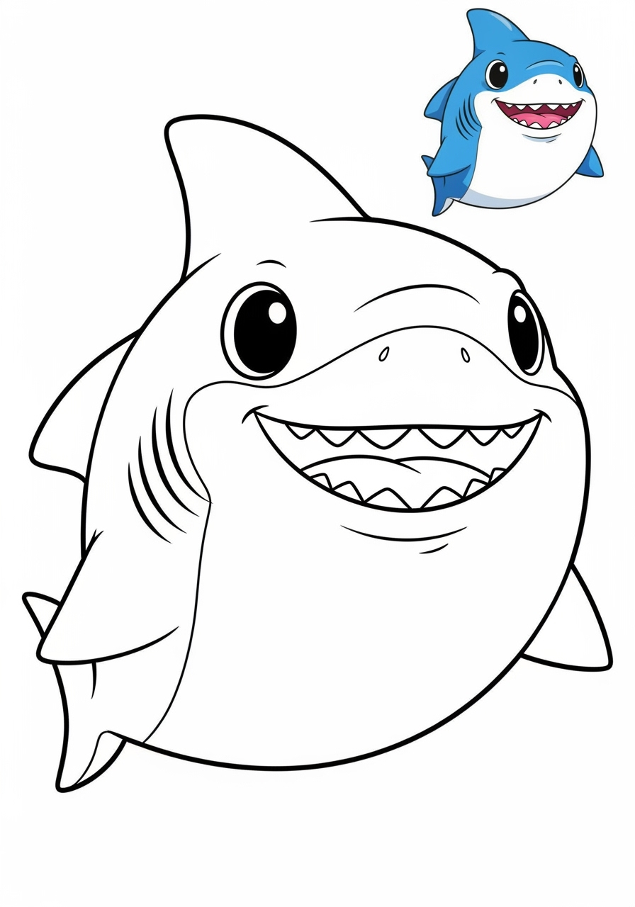 easy animals Marine Animals (Fish & Mammals) shark kids coloring page 1