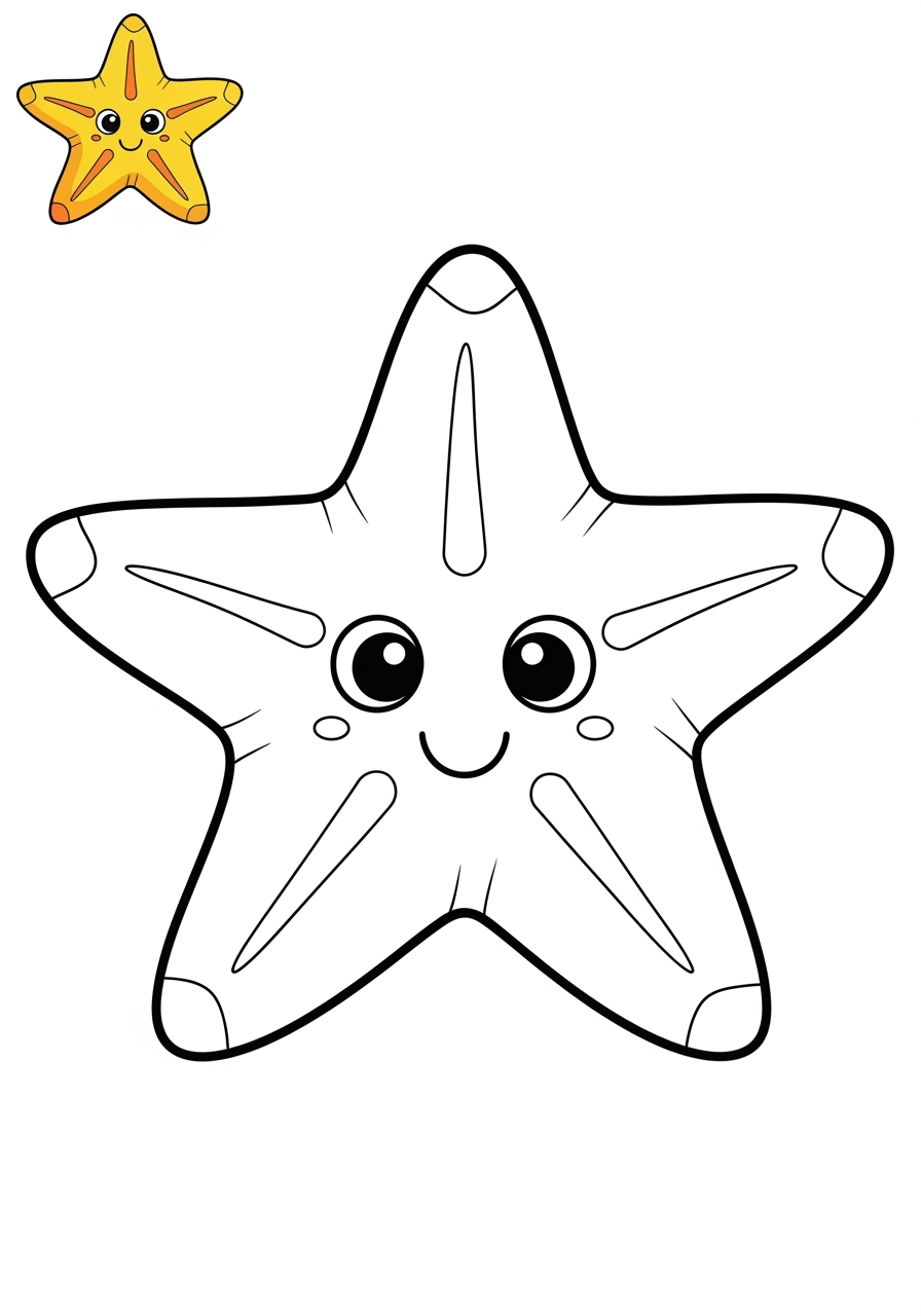 easy animals Marine Animals (Fish & Mammals) starfish kids coloring page 0