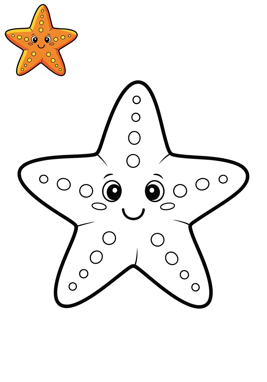 easy animals Marine Animals (Fish & Mammals) starfish kids coloring page 1
