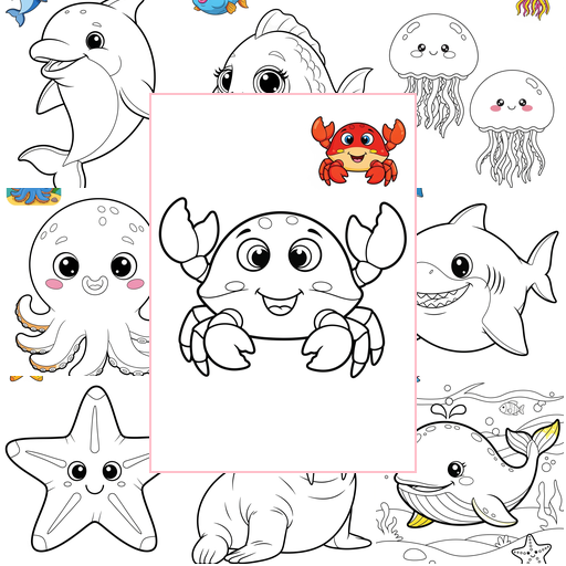 Easy Animals Marine Animals (Fish & Mammals) Coloring Sheets Collections Thumbnail