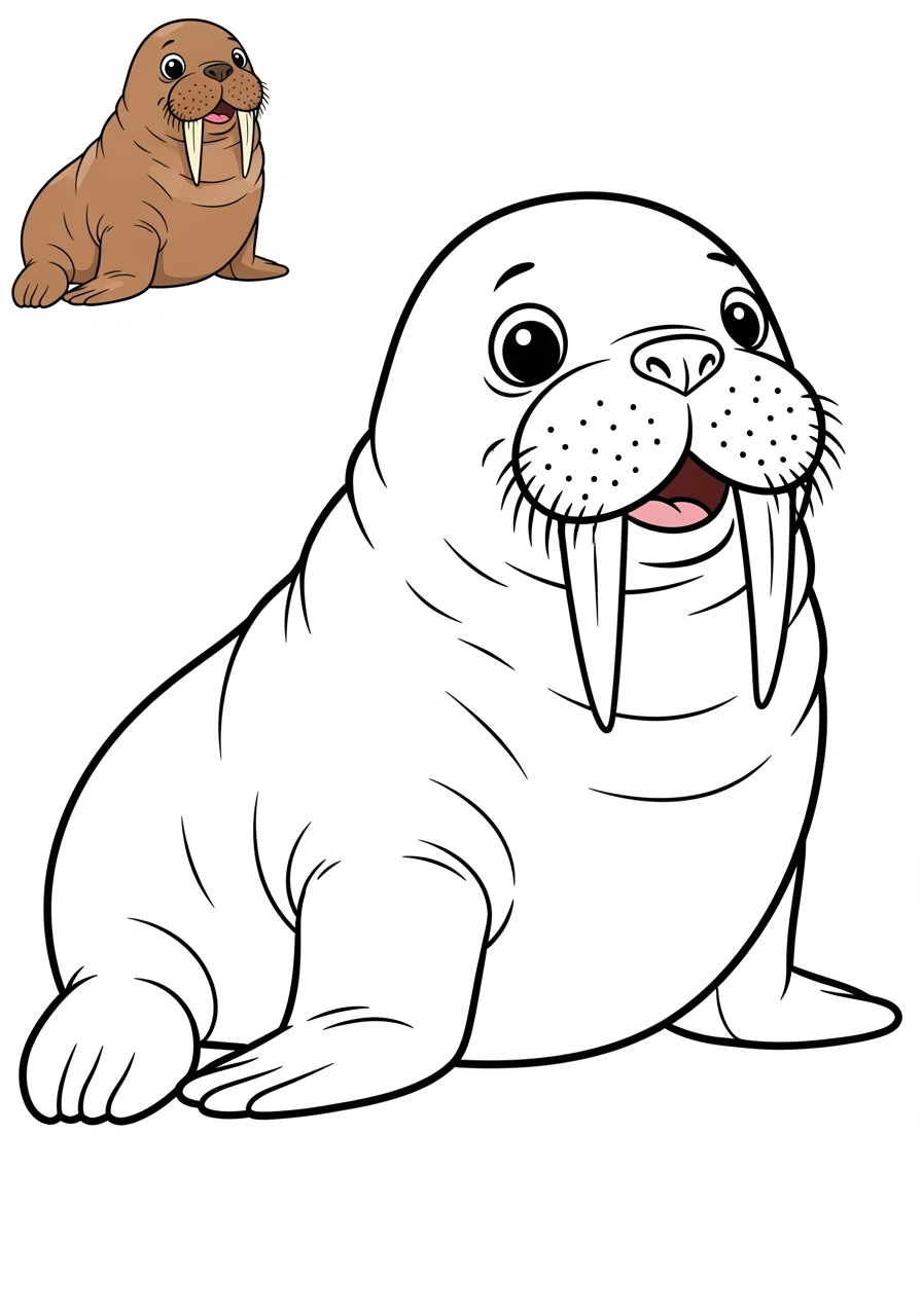 easy animals Marine Animals (Fish & Mammals) walrus kids coloring page 0