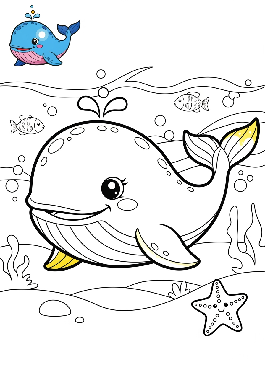 easy animals Marine Animals (Fish & Mammals) whale kids coloring page 0