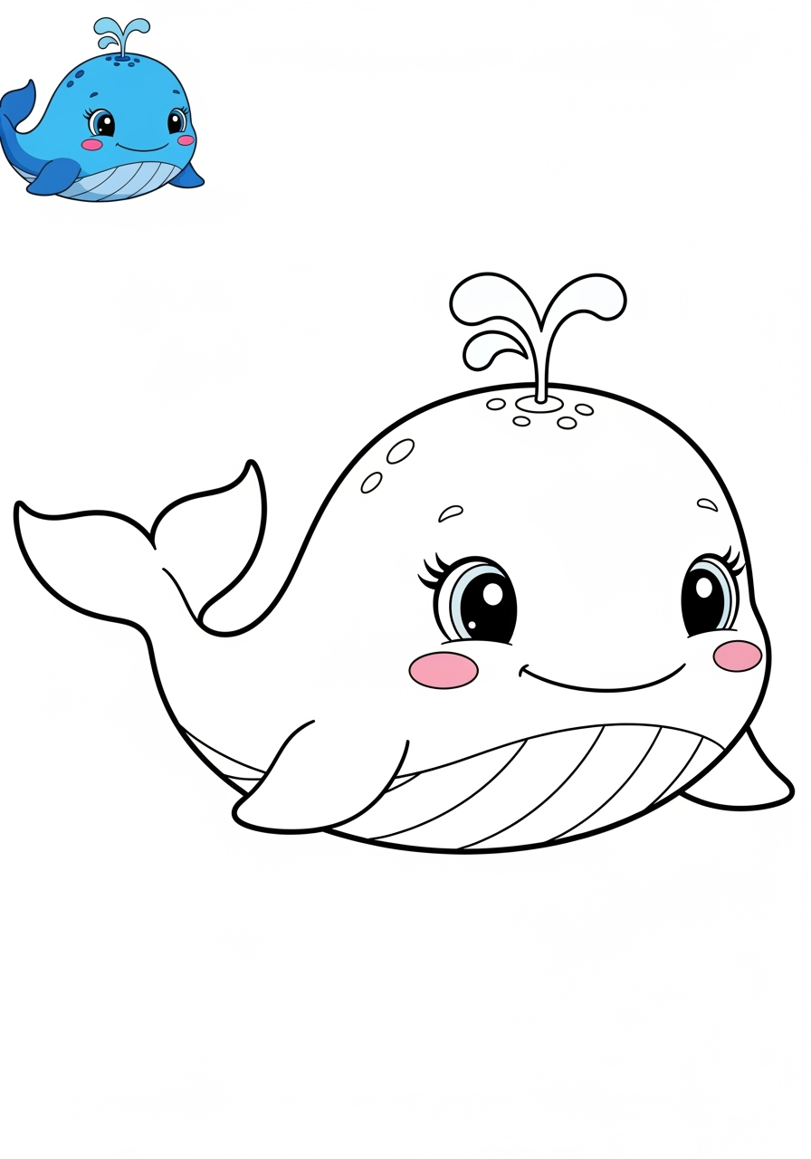 easy animals Marine Animals (Fish & Mammals) whale kids coloring page 1