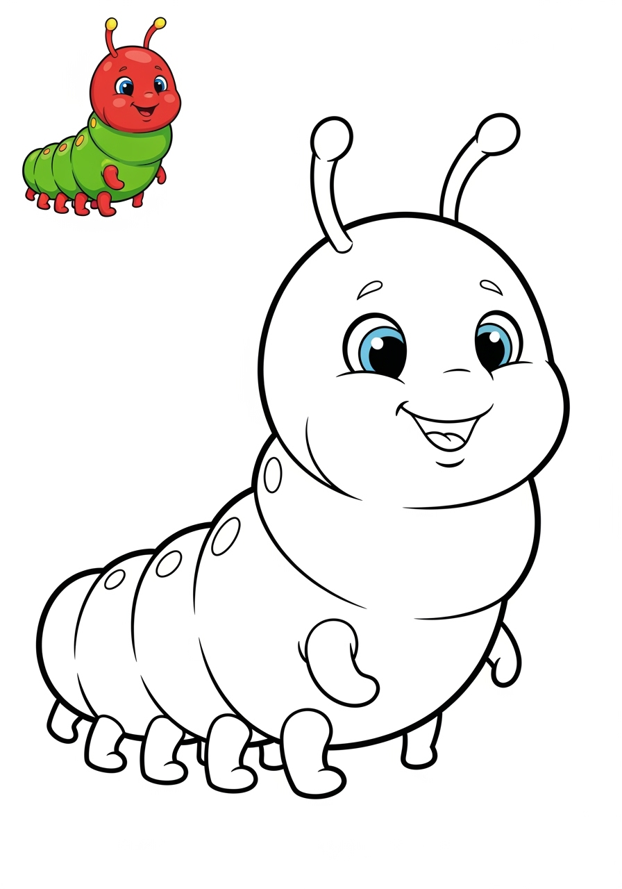 easy animals Insects & Arachnids caterpillar kids coloring page 0