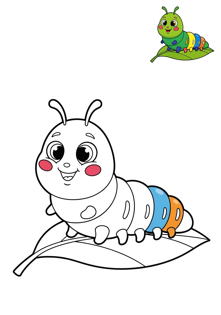 easy animals Insects & Arachnids caterpillar kids coloring page 1