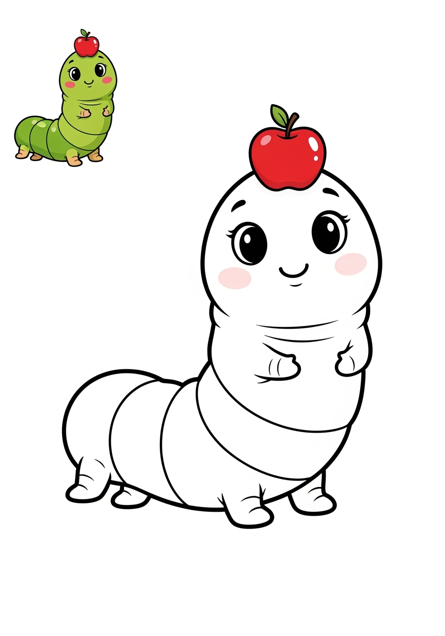 easy animals Insects & Arachnids worm kids coloring page 1