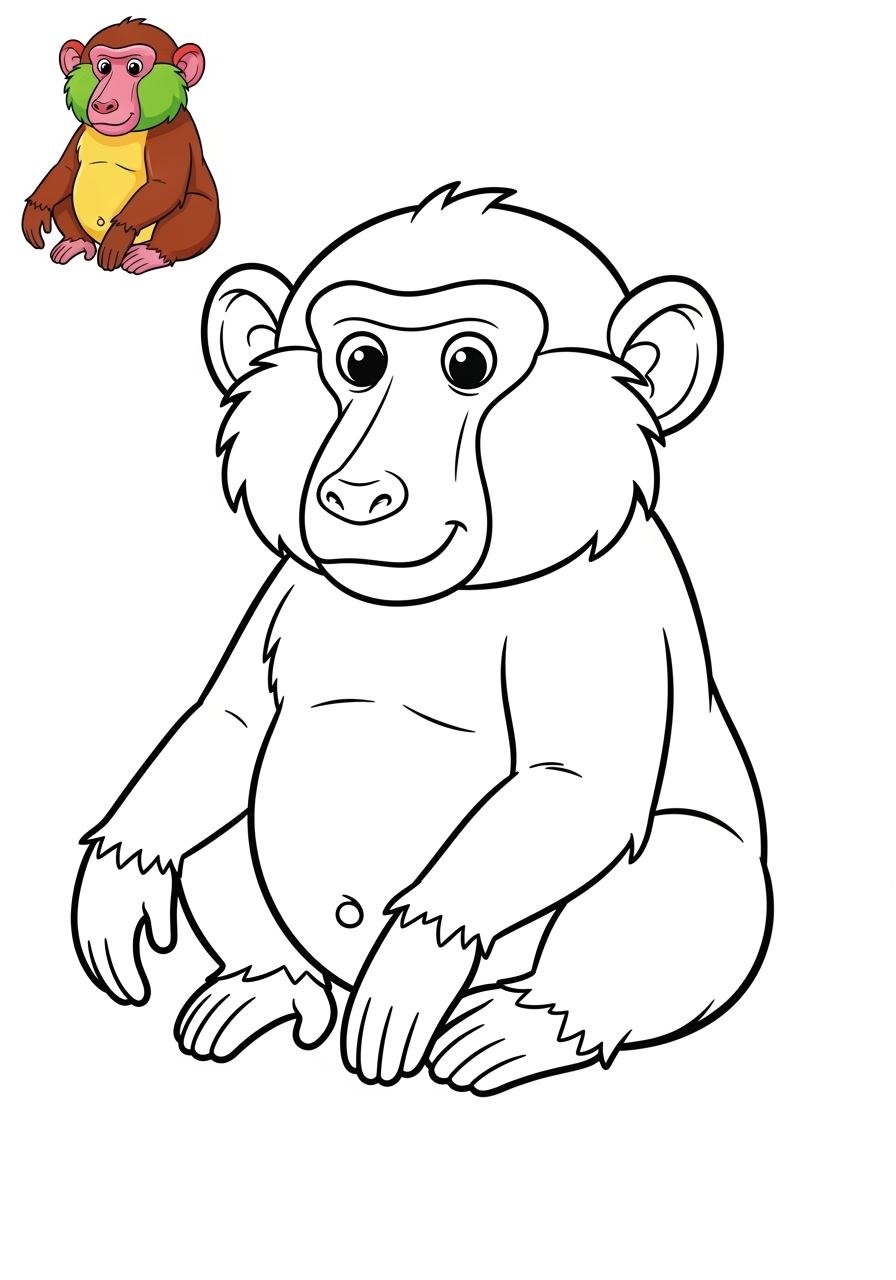 easy animals African Wildlife baboon kids coloring page 1