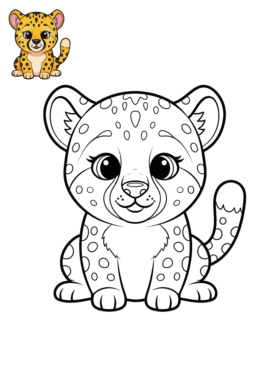 easy animals African Wildlife cheetah kids coloring page 1