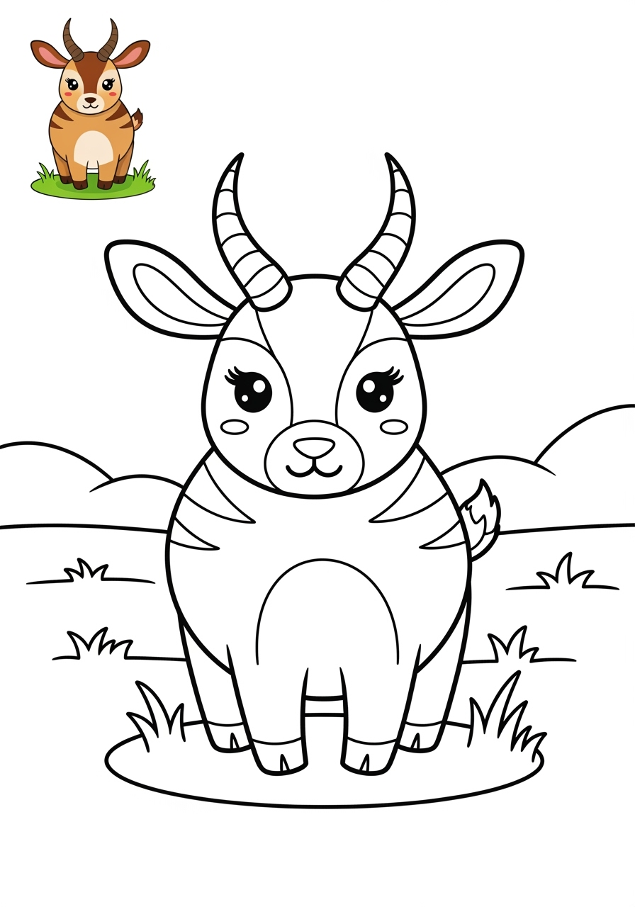 easy animals African Wildlife gazelle kids coloring page 0