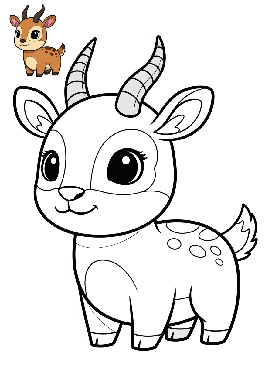 easy animals African Wildlife gazelle kids coloring page 1