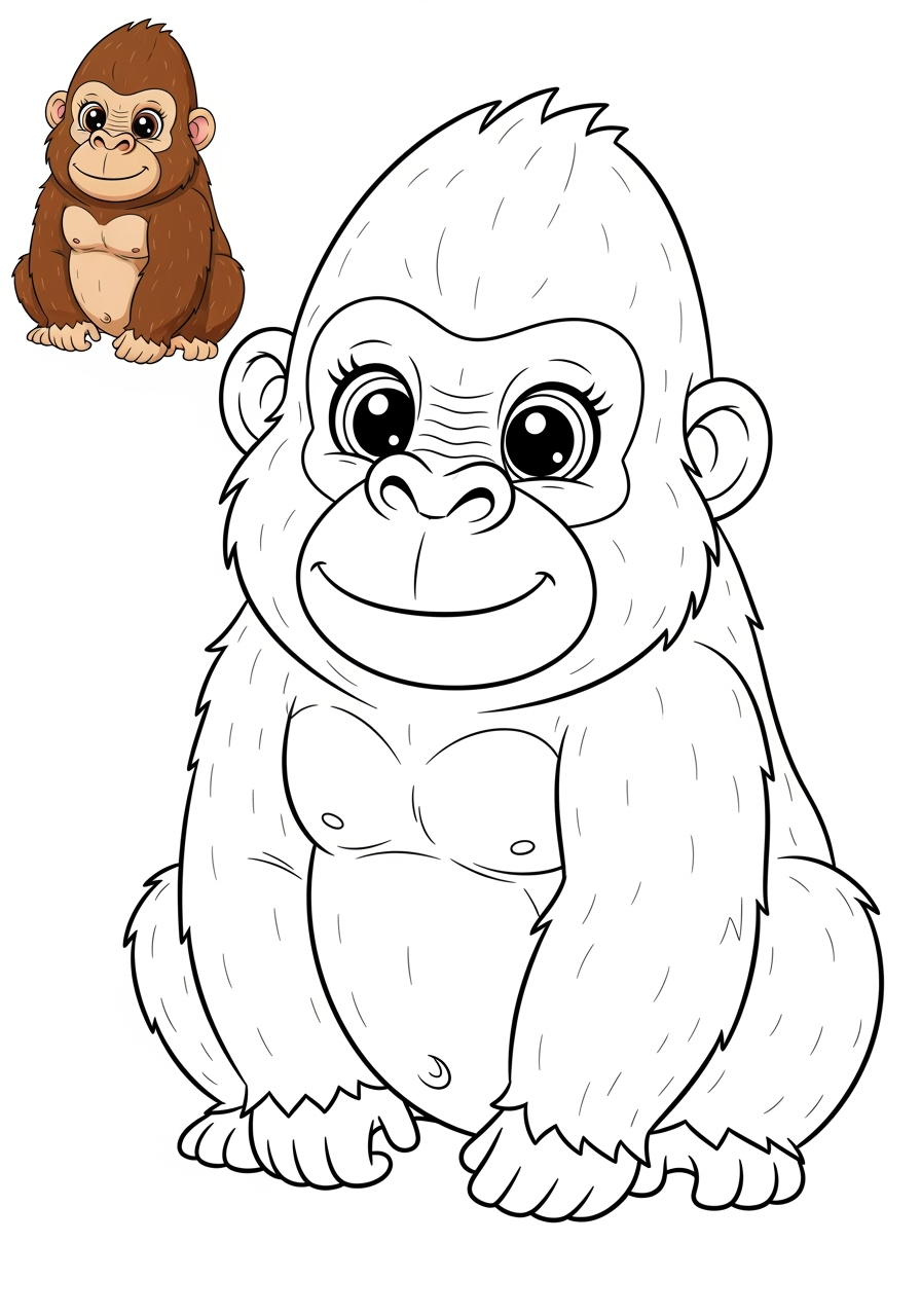 easy animals African Wildlife gorilla kids coloring page 0