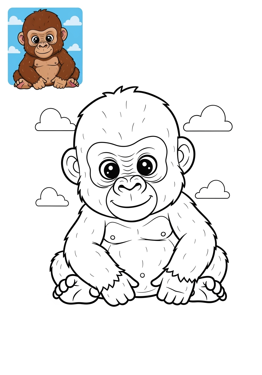 easy animals African Wildlife gorilla kids coloring page 1