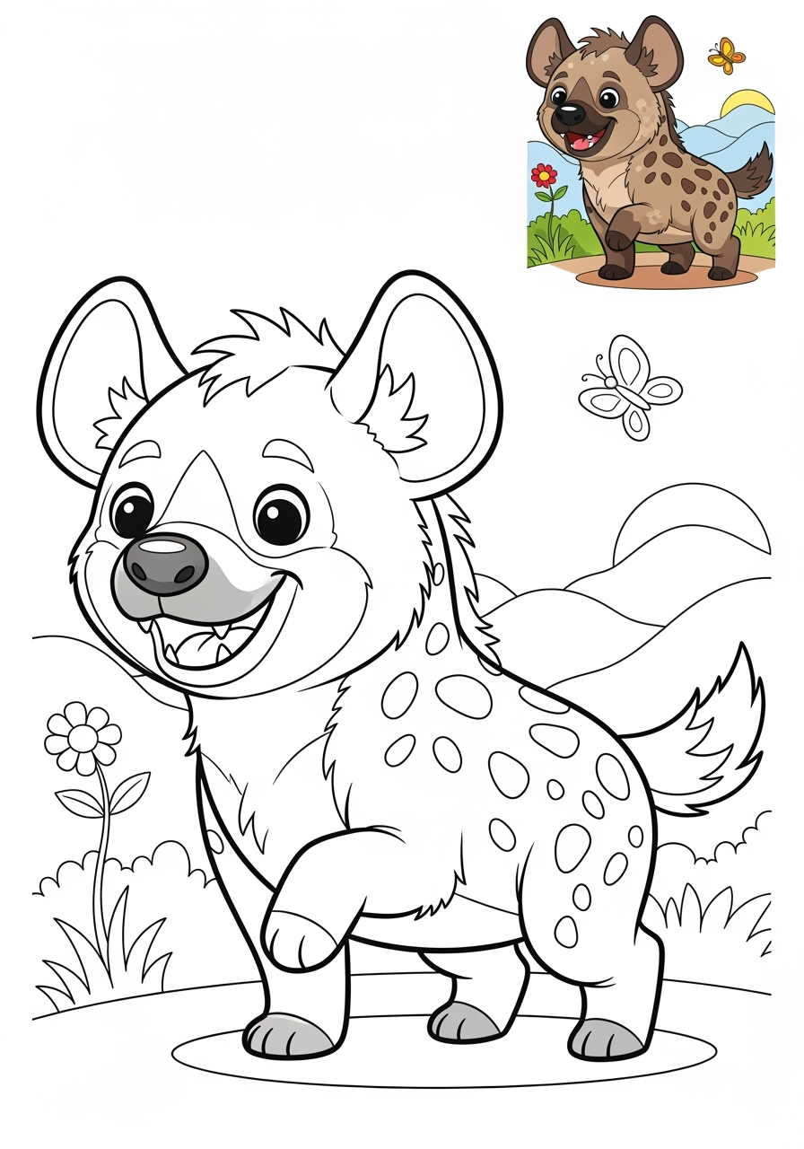 easy animals African Wildlife hyena kids coloring page 1